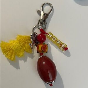 Vibrant Red and Yellow Beaded Keychain